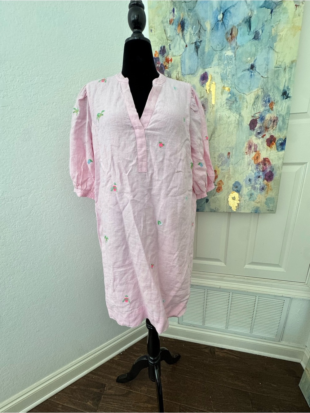 Lilly Pulitzer Sz 16 Mialeigh Linen Dress Conch Shell Pink Derby Ditzy